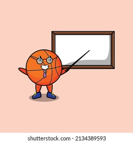 Cute cartoon basketball teacher character teaching with whiteboard in 3d cartoon style concept