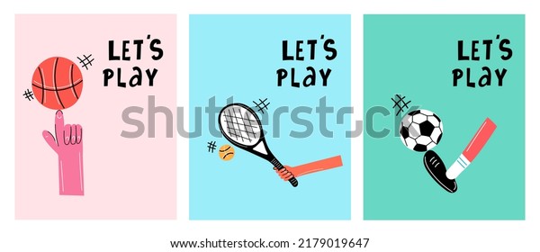 Cute cartoon Basketball, Tennis, Football\
print. Hand drawn\
illustration.