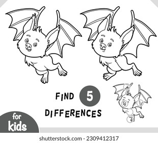 Cute cartoon bat animal, find differences educational game for children