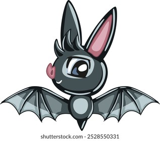 Cute cartoon bat character. Vector illustration isolated on white background.