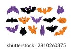 Cute Cartoon Bat Collection Vector Set | Halloween Bat Characters Clipart