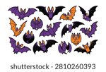 Cute Cartoon Bat Collection Vector Set | Halloween Bat Characters Clipart