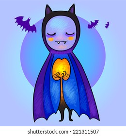 Cute cartoon bat. Halloween illustration