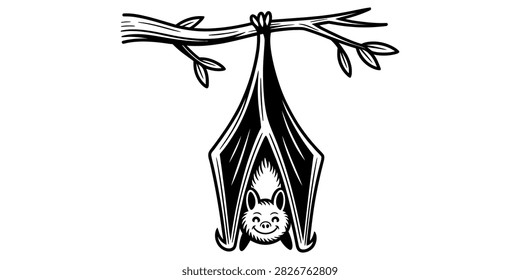 Cute cartoon bat hanging