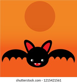 Cute cartoon bat Happy Halloween card.