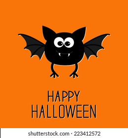 Cute cartoon bat. Happy Halloween card. Flat design. Vector illustration