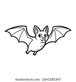 Cute cartoon bat with open wings and cheerful expression, great for Halloween themes and cards on white with png file.