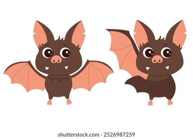 Cute cartoon bat. Set animals. Vector illustration isolated on a white background.