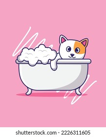 Cute cartoon in bath tub vector illustration