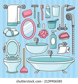 cute cartoon bathroom objects. collection set