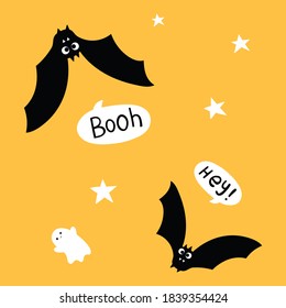 Cute Cartoon Bats Flying Vector Illustration for Kids Apparels