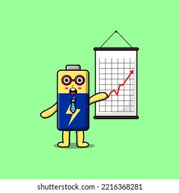 Cute cartoon Battery businessman present information in flat modern style design