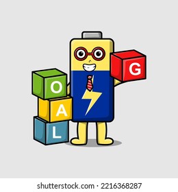 Cute cartoon Battery businessman stacking goal box in flat modern style design