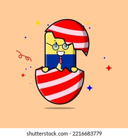 Cute cartoon Battery character coming out from easter look so happy illustration