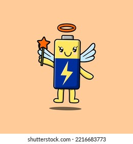 Cute Cartoon Battery character in the form of fairy in 3d cartoon style concept