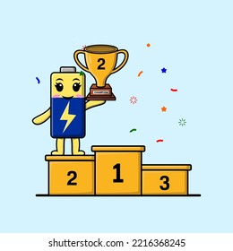 Cute cartoon Battery character as the second winner with happy expression in modern illustration