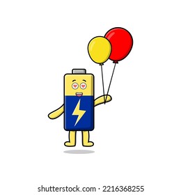 Cute cartoon Battery floating with balloon cartoon vector illustration