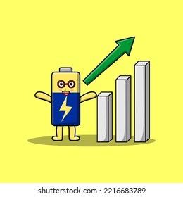 cute cartoon Battery with rising sign graphic in flat 3d modern design