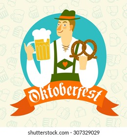 Cute Cartoon Bavarian Man Beer Pretzel Stock Vector (Royalty Free ...