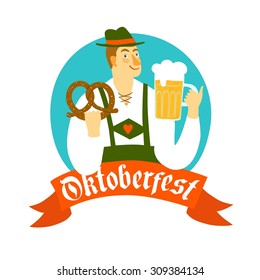 Cute Cartoon Bavarian Man Beer Pretzel Stock Vector (Royalty Free ...