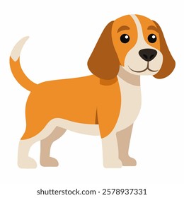 Cute cartoon beagle dog ​ isolated on white background. Suitable for education poster infographic guide catalog, logo, children's books flat style. Side view. Vector illustration.