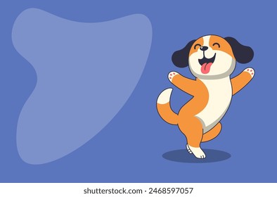 
Cute cartoon beagle puppy dancing. Funny and cute dog smiling happily. Flat cartoon style illustration.