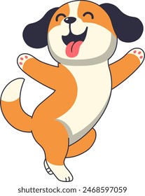 
Cute cartoon beagle puppy dancing. Funny and cute dog smiling happily. Flat cartoon style illustration.