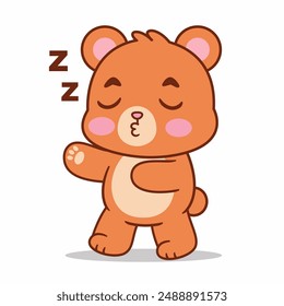 Cute Cartoon Bear Is Asleep Tired Of Walking Vector Illustration. Animals Nature Icon Premium Vector. Cartoon Style