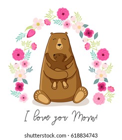 Cute cartoon bear with its baby, Mother's day card