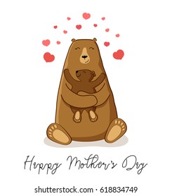 Cute cartoon bear and its baby  Mother's day card