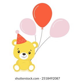 cute cartoon bear with balloons. vector children's illustration