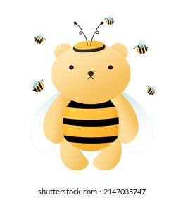 Cute cartoon bear and bees. Bear looks like bee. Vector illustration