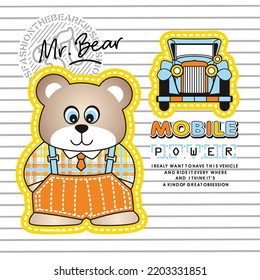 Cute Cartoon bear with beground for  t shirt kids