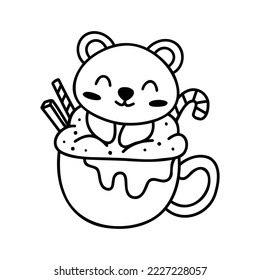 Cute Cartoon Bär Schwarz einzeln auf weißem Hintergrund.