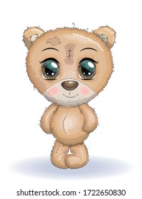 Cute cartoon bear boy with beautiful eyes. Children's illustration