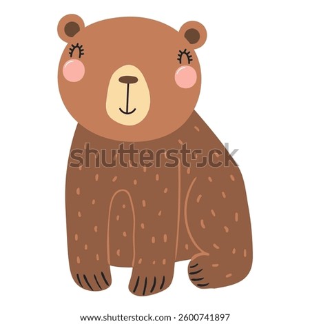 Cute cartoon bear character illustration. Hand drawn Scandinavian style flat design, isolated vector. Wild animal, forest wildlife, woodland creature. Kids clip art, print element, banner, poster