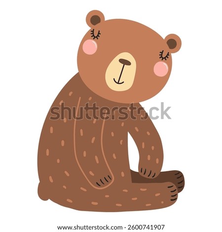Cute cartoon bear character illustration. Hand drawn Scandinavian style flat design, isolated vector. Wild animal, forest wildlife, woodland creature. Kids clip art, print element, banner, poster