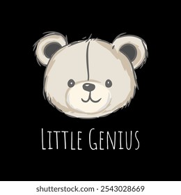 Cute cartoon bear character with the text Little Genius, ideal for children designs or gifts