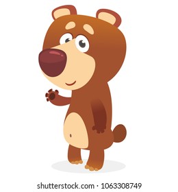 Cute cartoon bear character. Vector illustration of a bear waving hand. Isolated on white