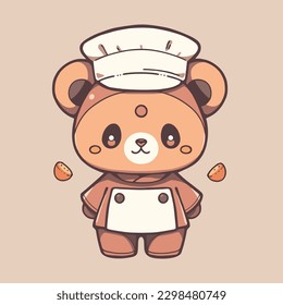 Cute cartoon bear character wearing a chef hat
