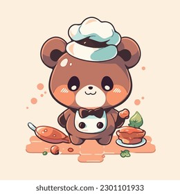 Cute cartoon bear with a chef hat