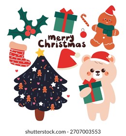 bonitinho urso de desenho animado com elemento de Natal conjunto de adesivos de desenho