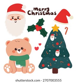 cute cartoon bear with Christmas element drawing sticker set