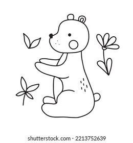 Cute cartoon bear. Coloring book for children. Vector illustration isolated on white background for your design