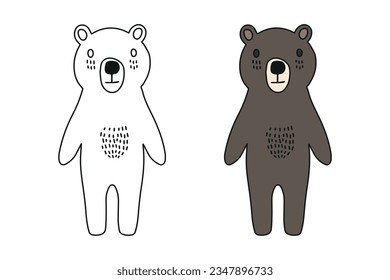 Cute cartoon bear coloring book for children.