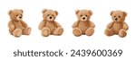 Cute cartoon bear doll set for babies and children. Fluffy soft stuffed toys. Little teddy bears vector illustrations in trendy style isolated on white background. Beige and brown colors.