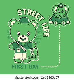 Cute cartoon bear with elephant  , Flat Vector Illustration