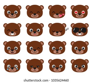 Cute cartoon bear emoji. Vector set of different emotions