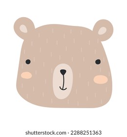 Cute cartoon bear face. Cute bear illustration. Hand drawn vector illustration in scandinavian style. Baby print for nursery, baby clothes, poster, postcard.