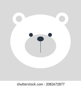 Cute Cartoon Bear Face, Mascot Icon. Teddy Bear. Simple Flat Vector Illustration.